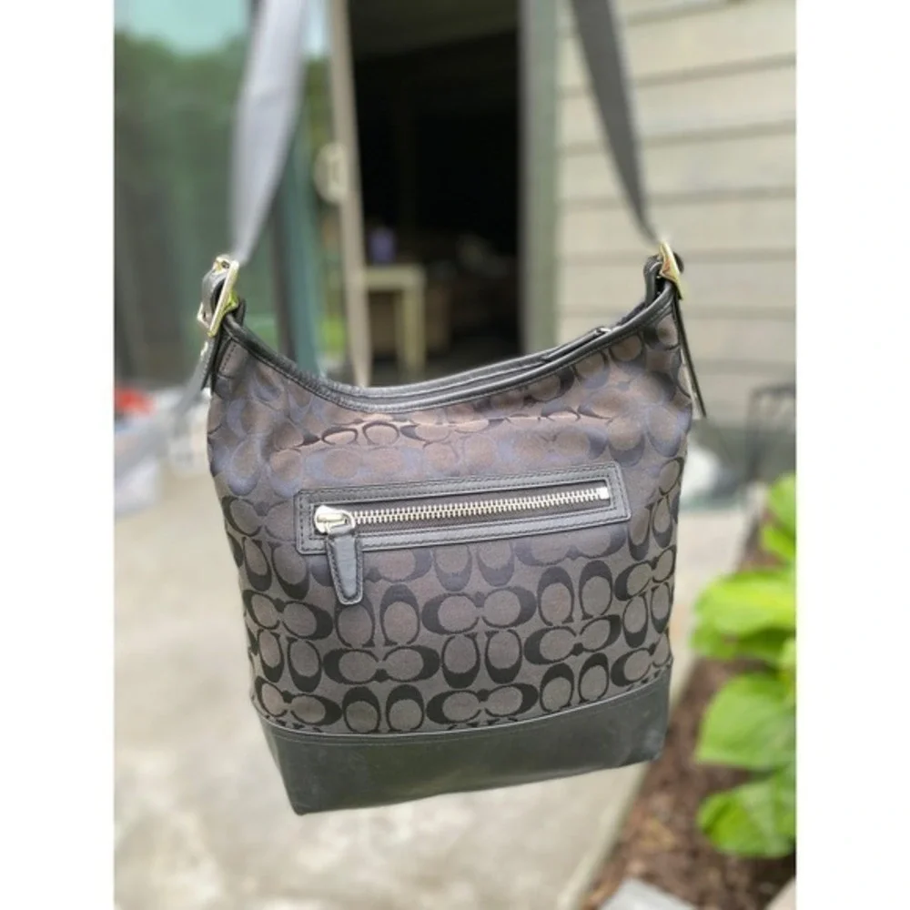 Coach Legacy Signature Duffle‎ Bag Black Jacquard Leather Shoulder Hobo Like New